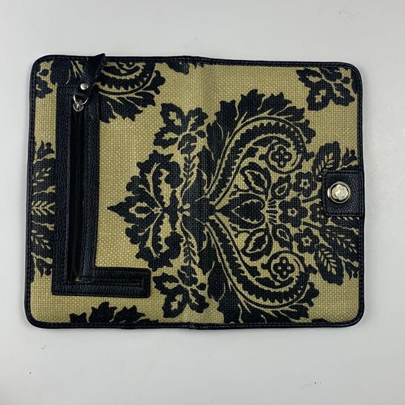 Spartina Daufuskie Island Black Leather & Tan Linen Clutch Wallet - Picture 3 of 8